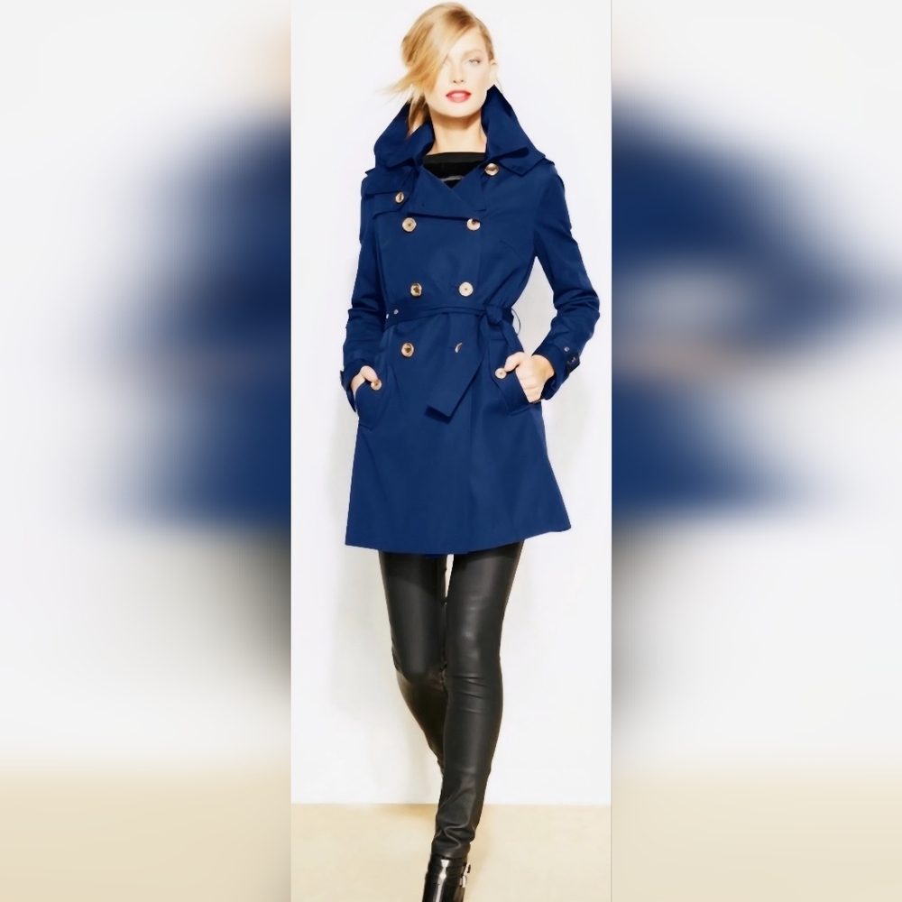 Michael Kors Trench Coat Jacket Gold Branded Buttons Belted Double Breasted : Xs